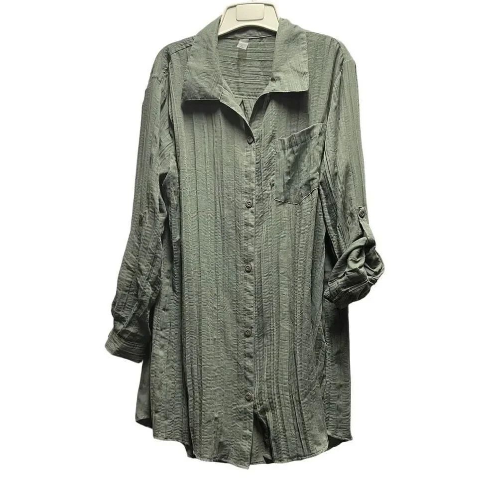 Mynah size XL oversized tunic top roll tab sleeves crinkle fabric lightweight.